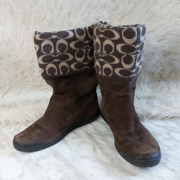 Coach F2460 Women's Brown Signature Wool and Leather Snow Boots US 7M - Picture 1 of 8